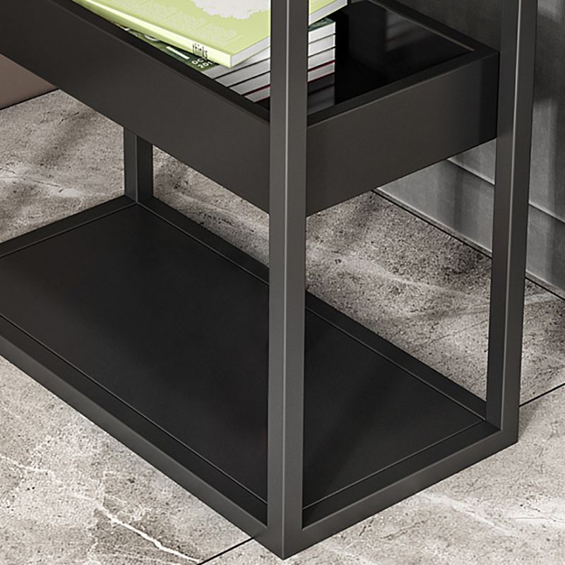 Glass Top Sofa Side Accent Table 21.25" High Frame End Table with Shelves
