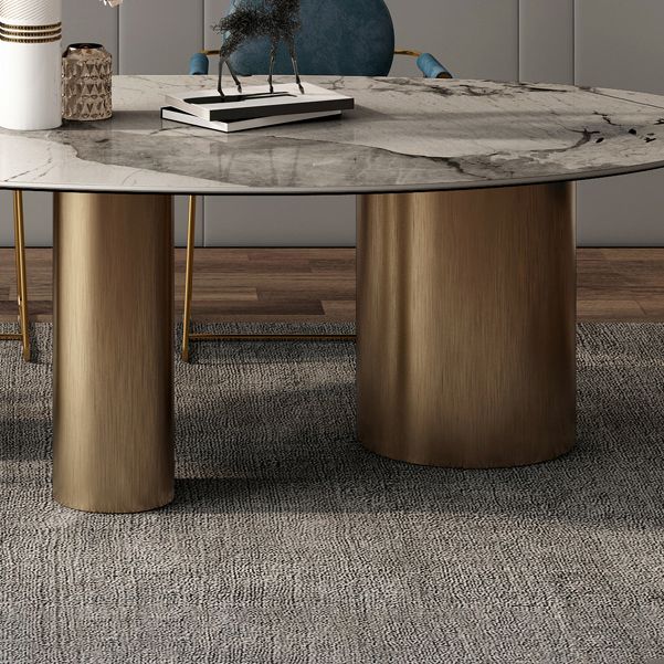 Oval Traditional Luxury Dining Table White Sintered Stone Table with 3 Metal Legs
