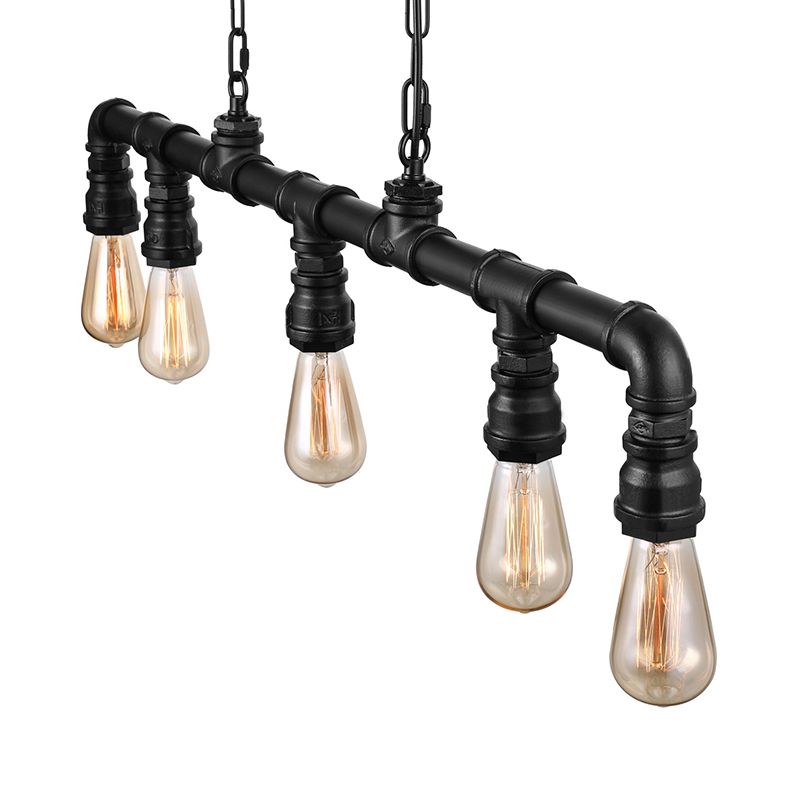 5 Lichter linearer Inselanhänger Licht mit Rohrdesign Bauernhausstil Black Metal Lighting Fiente