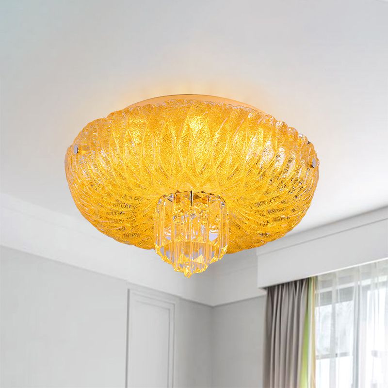 Faceted Crystal Gold Flush Mount Lighting Bowl Shade LED Contemporary Ceiling Lamp