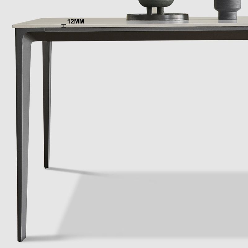 Modern Stone Top Rectangle Dinette Table Metal Base Dining Table in White