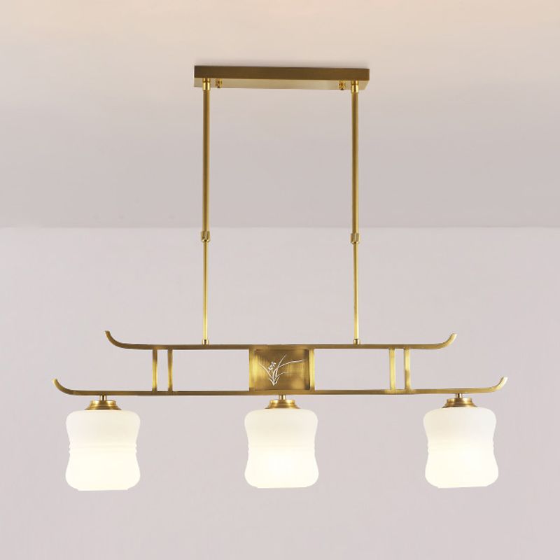 Moderne Zylinderinselbeleuchtung Glasglas 3 Lichtheizbeleuchtung in Gold