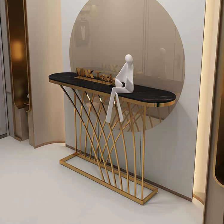 Glam Console Accent Table Antique Finish Oval Sofa Console Table