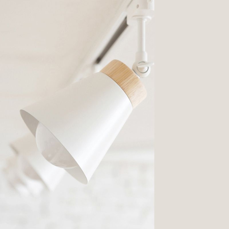 Nordic Modern Ceiling Track Lighting Cone Shaped Shade Solid Wood Spotlight for Living Room Background Wall and Clothing Store