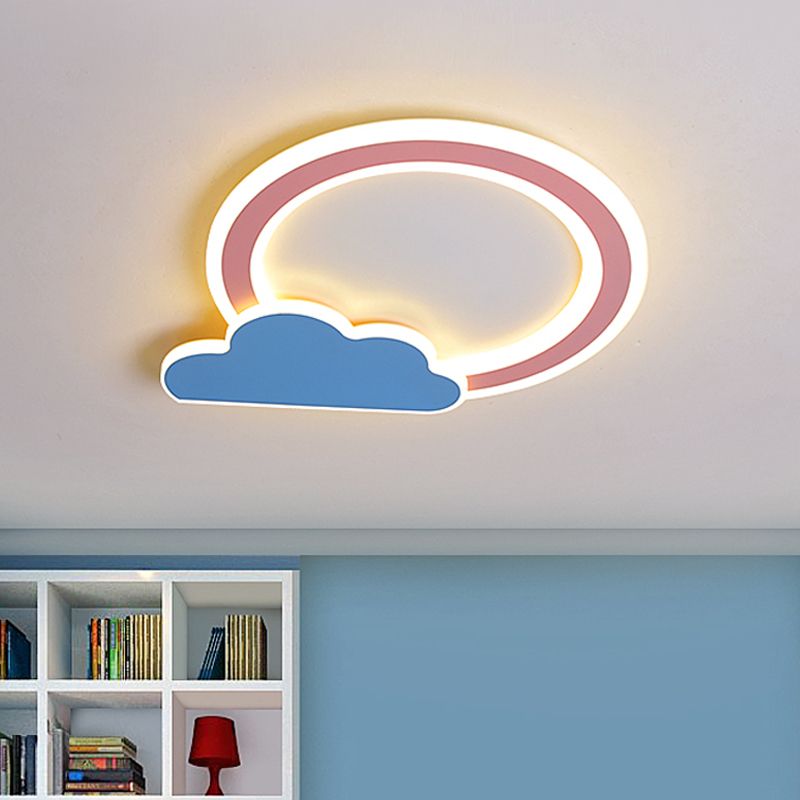 Blue/Pink Finish Cloud and Loop Flush Lighting Minimalist LED Acrylic Flushmount Lamp for Kids Room