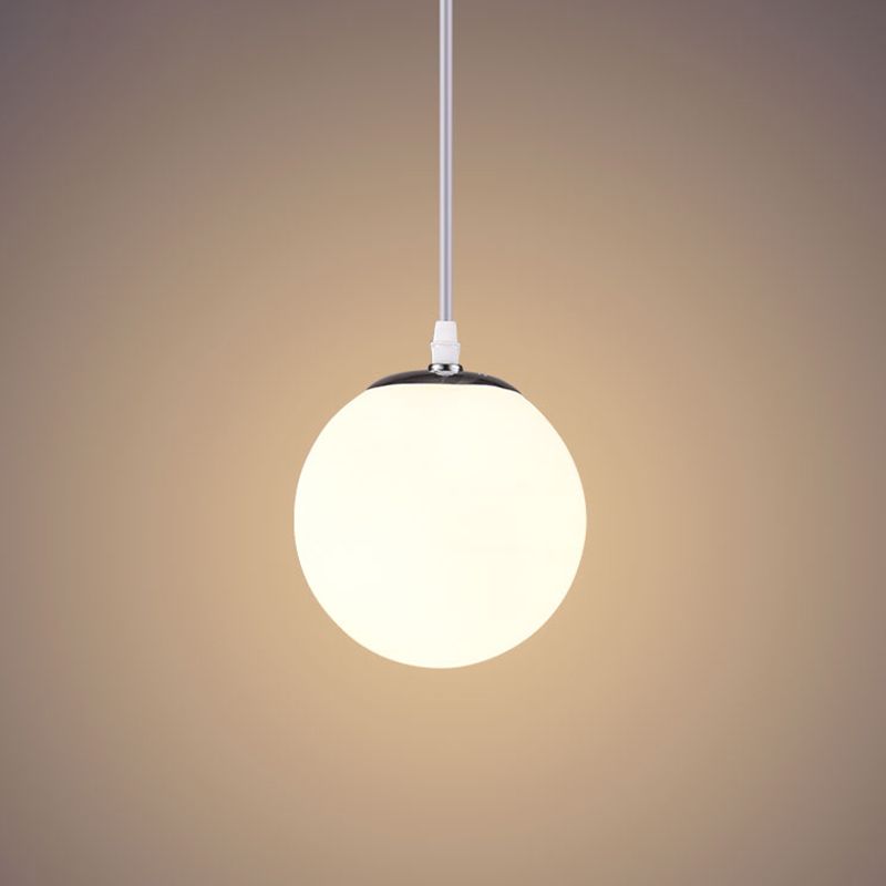 Chrome Finish Spherical Hanging Light Minimalist 1 Head White Glass Pendant for Dinner