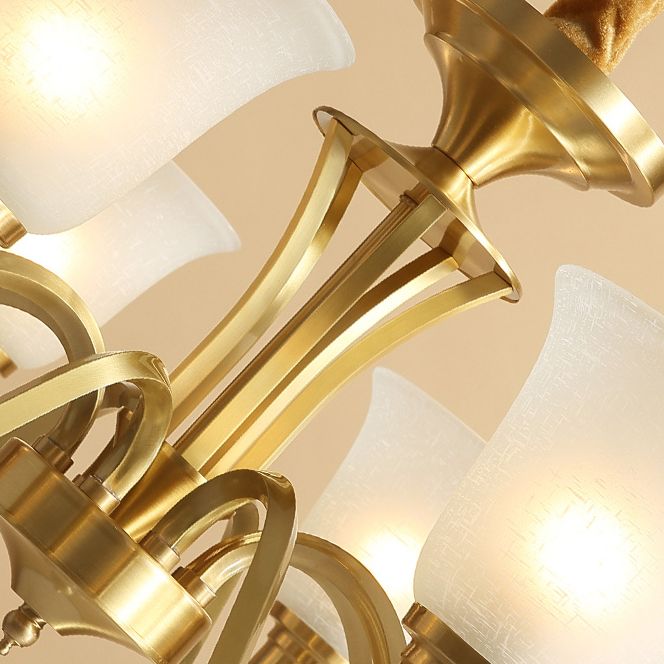 Traditional Brass Chandelier Light Multi-Head Suspension Light with White Glass Shade