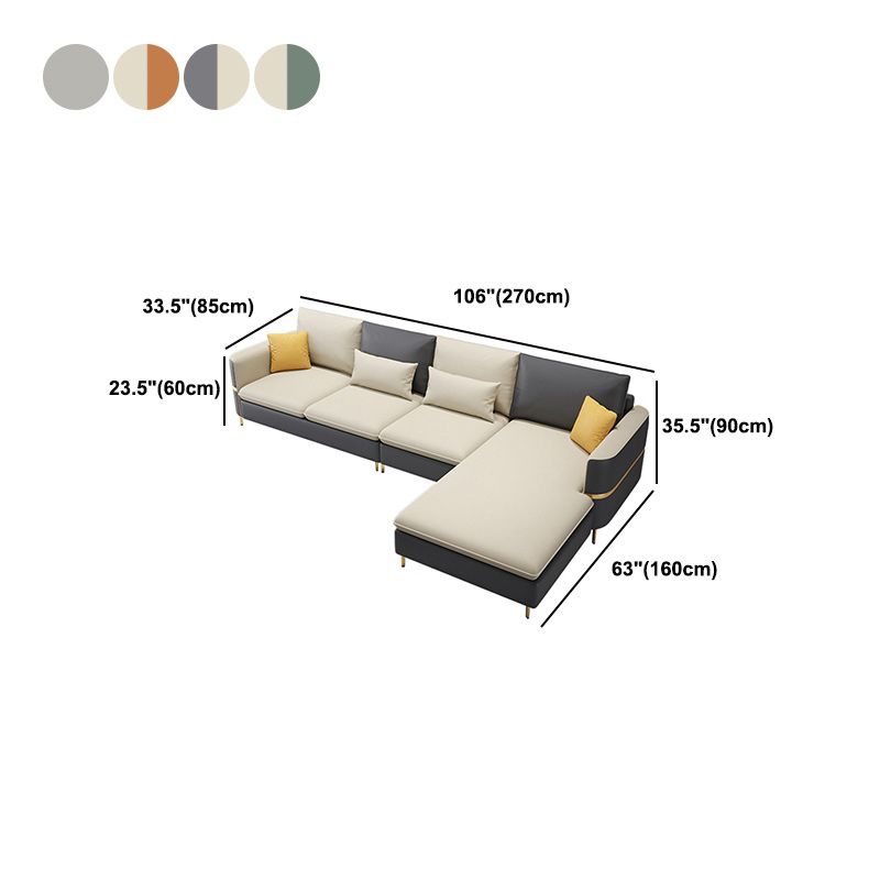 106.3" W Square Arm Sofa & Chaise, Faux Leather Sectional Sofa