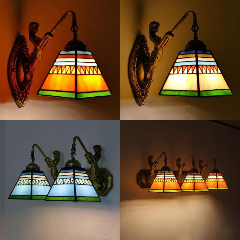 Retro Tiffany Style Armed Vanity Wall Lights Glass Vanity Lamp
