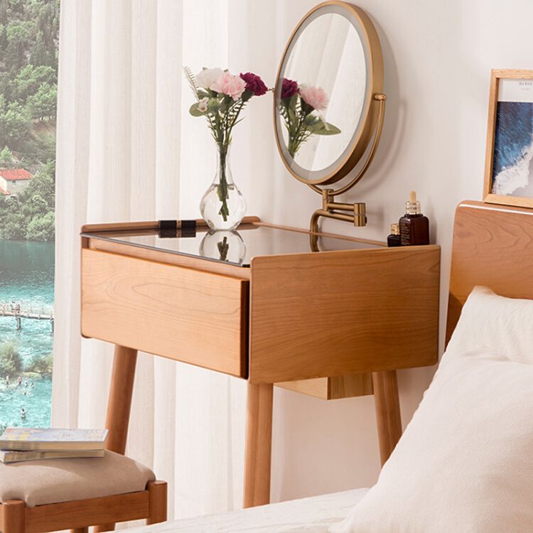 Contemporary Make-up Vanity Bedroom Glass Lighted Mirror with Drawer