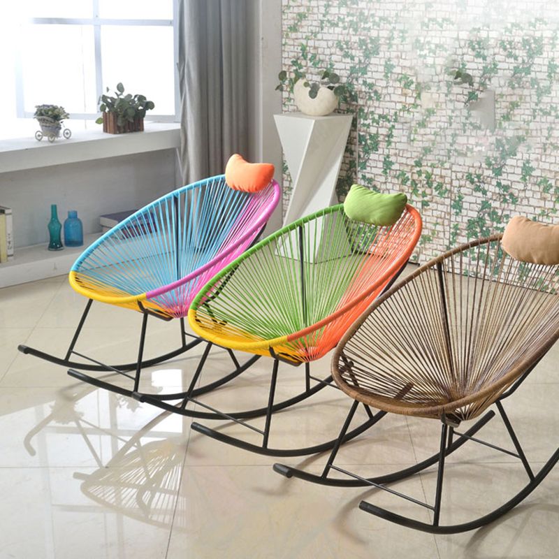 Contemporary Rocking Accent Chair Metal and Wicker Rocker Chair 28.3" x 43.3" x 35.4"