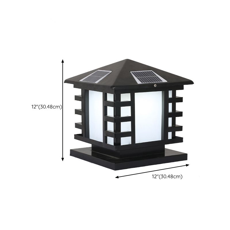 Metal Rectangle Shape Solar Pillar Lamp Modern 1 Light Waterproof Outdoor Light in Black