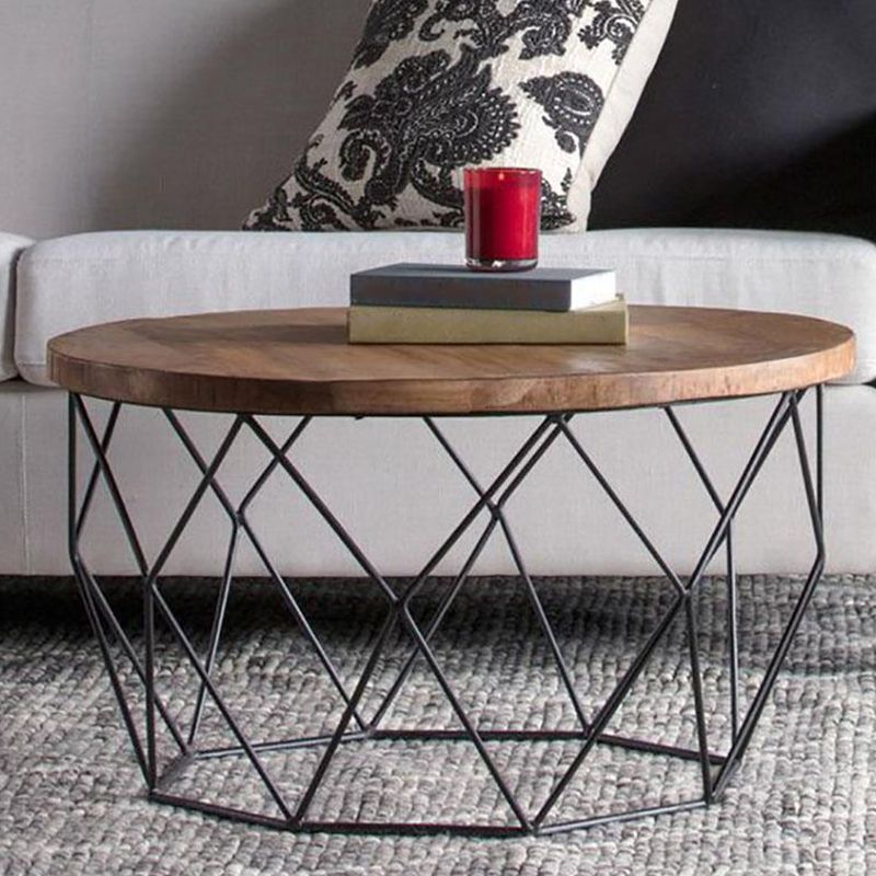 Frame Round Wooden Coffee Cocktail Table 1 Single Coffee Table - 17.7" H