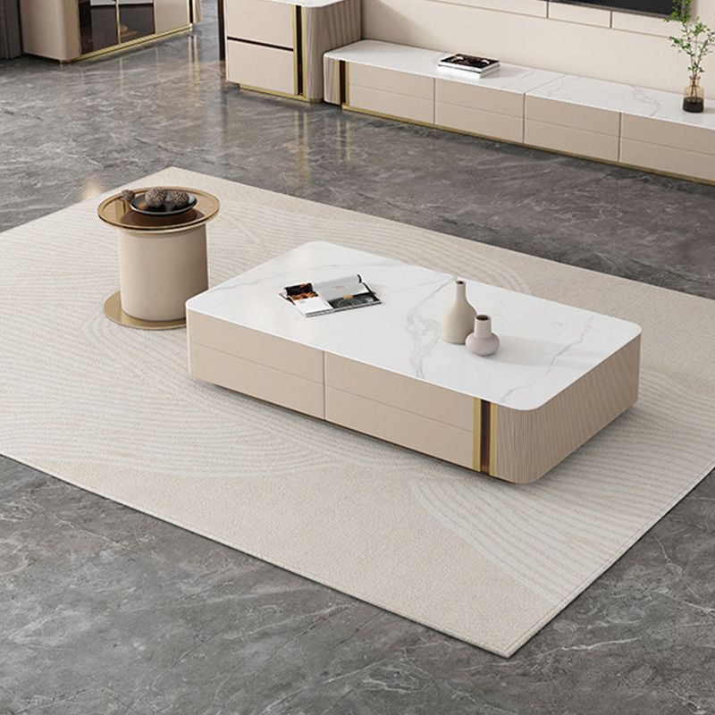 Slate Rectangular Coffee Table White Coffee Table Set with Drawer