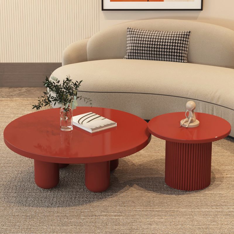 Contemporary Round Coffee Table Set Pedestal Wood Cocktail Table