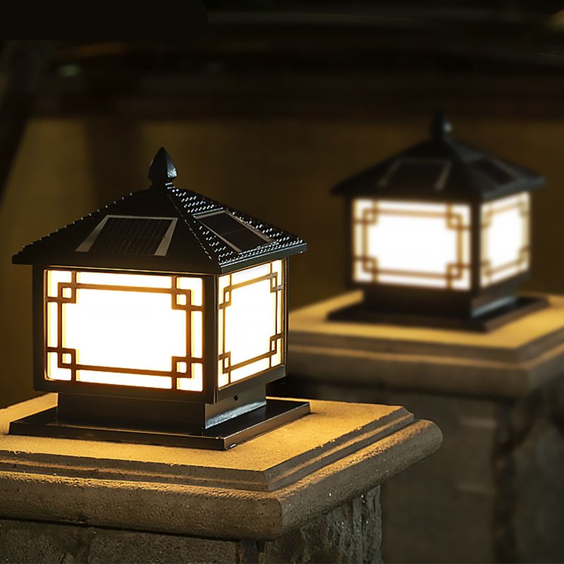 Rectangle Shape Metal Outdoor Light Modern 1 Light Solar Pillar Lights