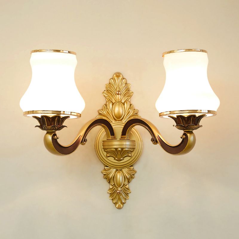 Bloemen Cream Glass Wand Licht Paksel Vintage woonkamer Muur gemonteerde lamp in goud