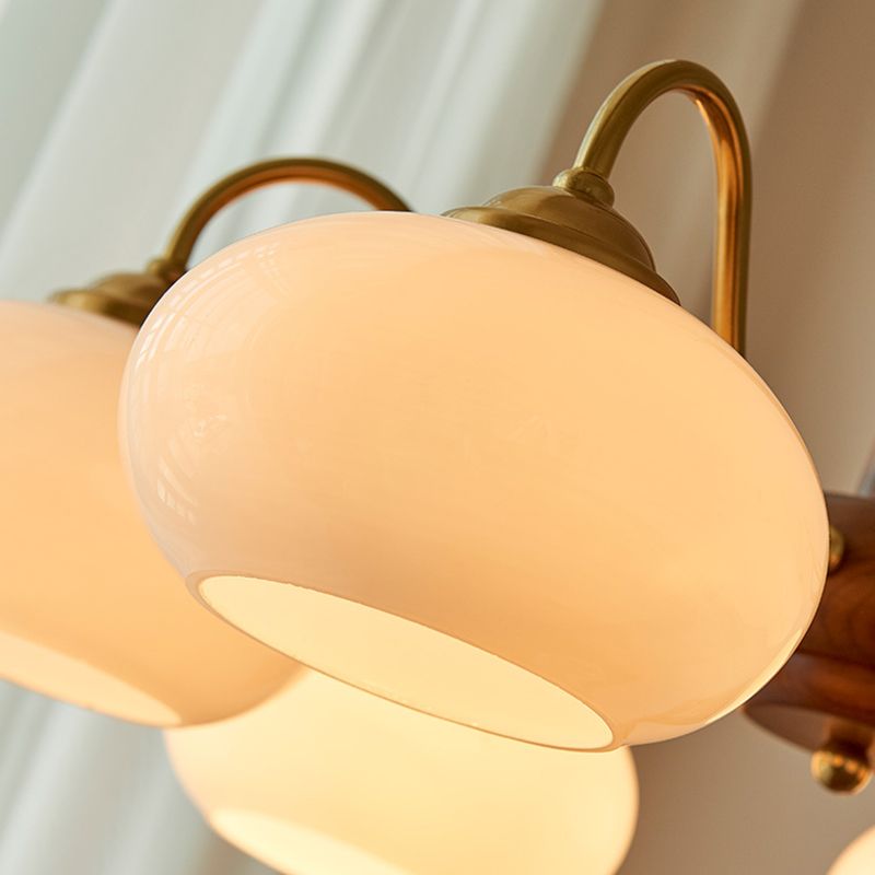 Contemporary Wood Sputnik Ceiling Pendant Glass Hanging Lights for Living Room