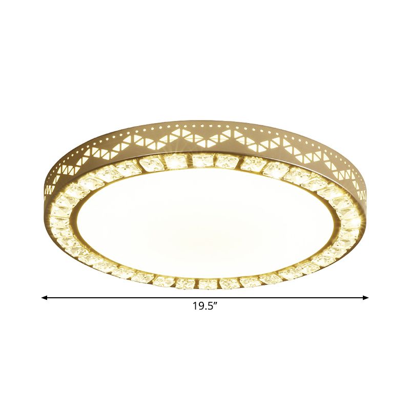 Circular Ceiling Flush Simple Hand-Cut Crystal LED Bedroom Flush Mount Fixture in Gold