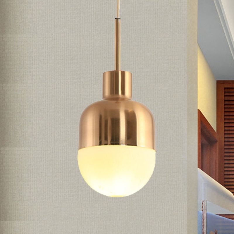 Modernist Ball Pendant Lamp Milk Glass 1 Light Living Room Ceiling Hung Light in Gold