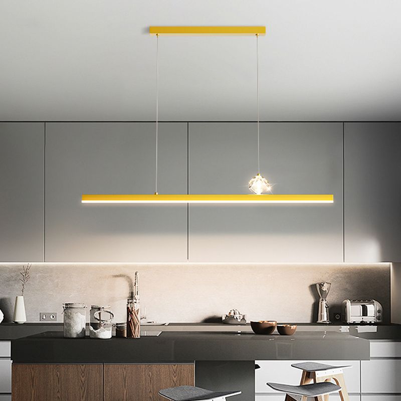 Gold LED Island Light Crystal Island Hanging Light with Acrylic Shade for Living Room