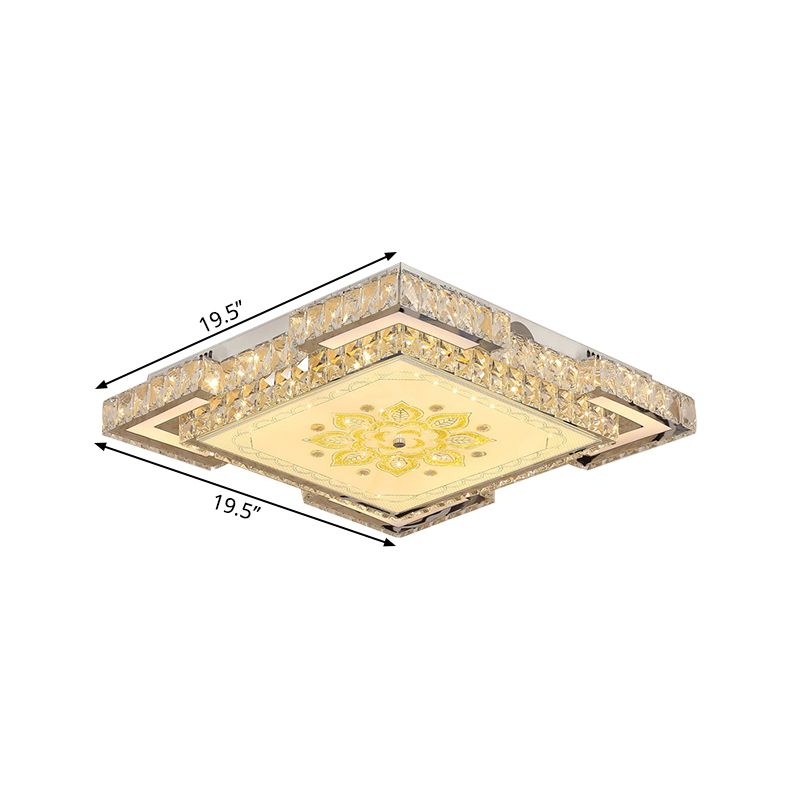 Square Flush Mount Fixture Minimalist Faceted Crystal LED Doorway Ceiling Flush in Chrome