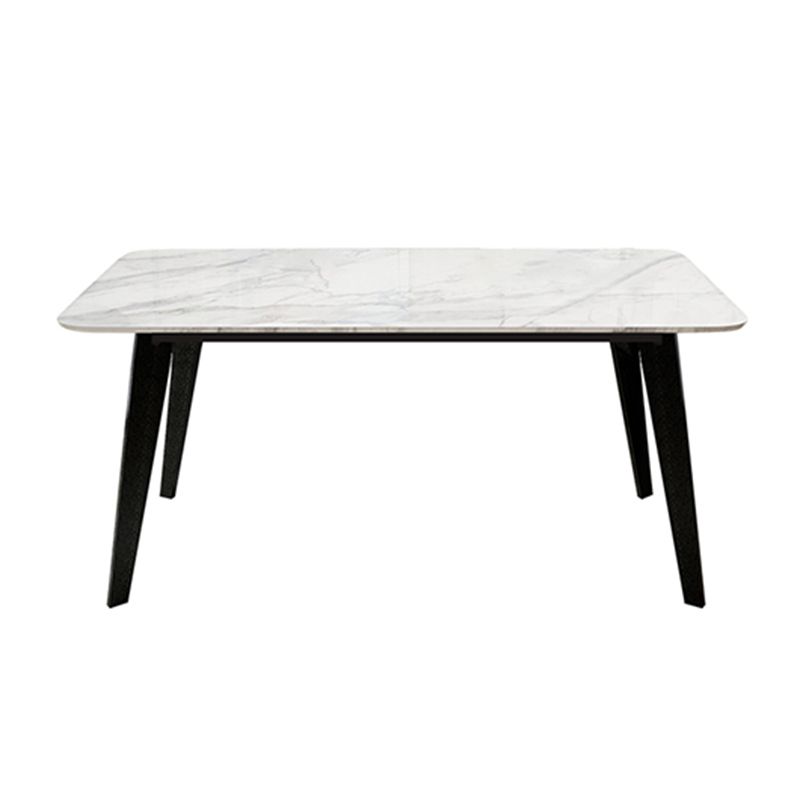 Sintered Stone White Dining Table Retro Modern 4 Legs Table for Dining Room