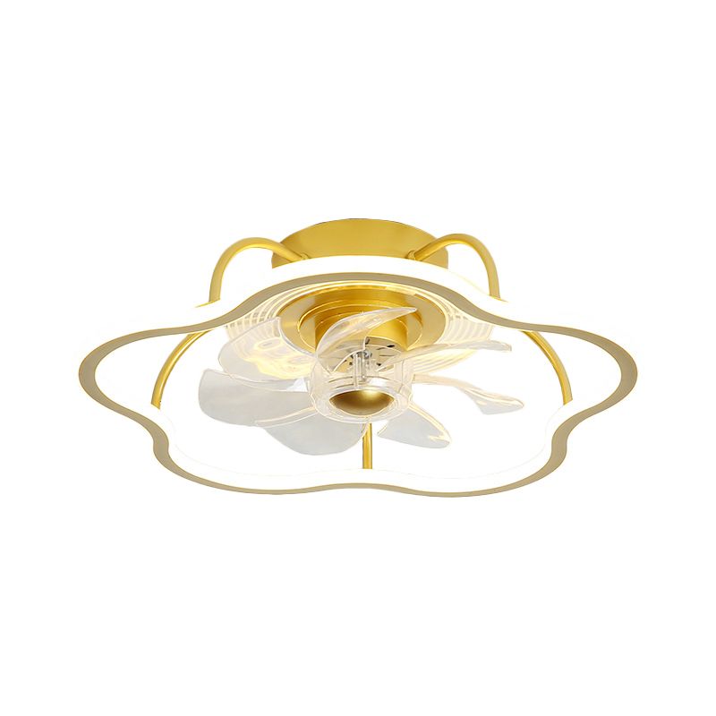 7-blade zwart/gouden bloemvorm semi-spoel kroonluchter verlichting eenvoudige metalen led hangersventilator, 18,5 inch breed