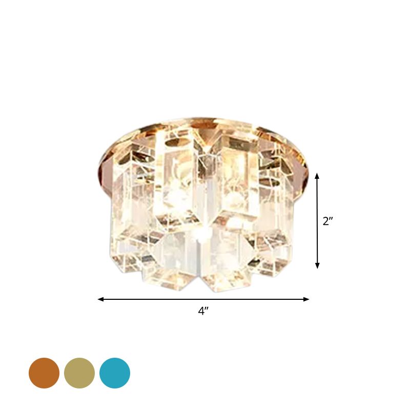 Rectangle Flush Light Simplicity Blue/Gold/Tan Crystal LED Corridor Flush Mount Fixture in Warm/White Light with Round Design