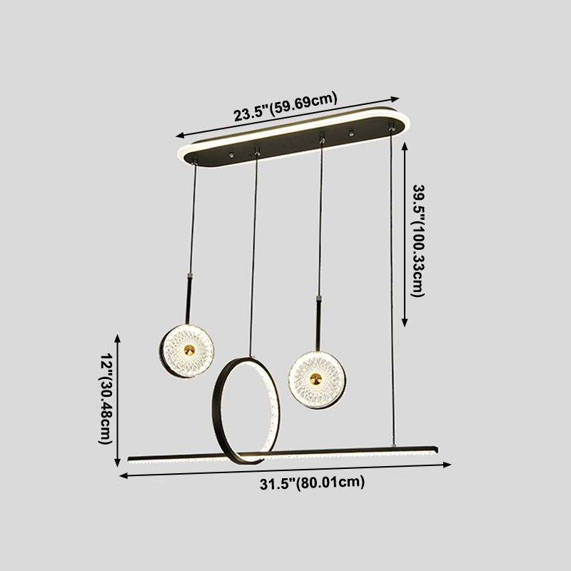 Luminaires d'éclairage de l'île géométrique Lumière de lustre en cristal contemporain en noir