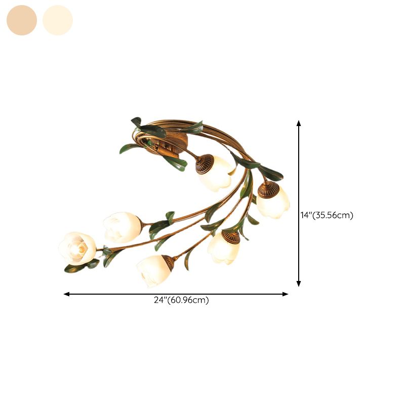 American Style Ceiling Light Flower Shape Ceiling Lamp with Glass Shade for Living Room