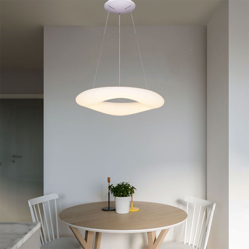 White Loop Hanging Light Fixture Minimalist LED Acrylic Suspension Lamp for Dining Room