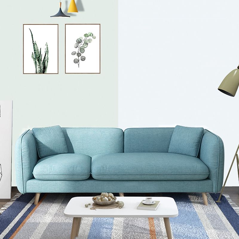 Modern Linen Tuxedo Arm Standard Sofa with Bolster Pillows for Living Room