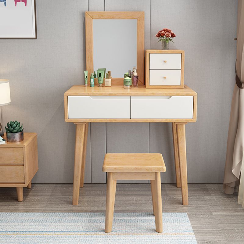 Contemporary Solid Wood Makeup Table Vanity Stool with Drawers
