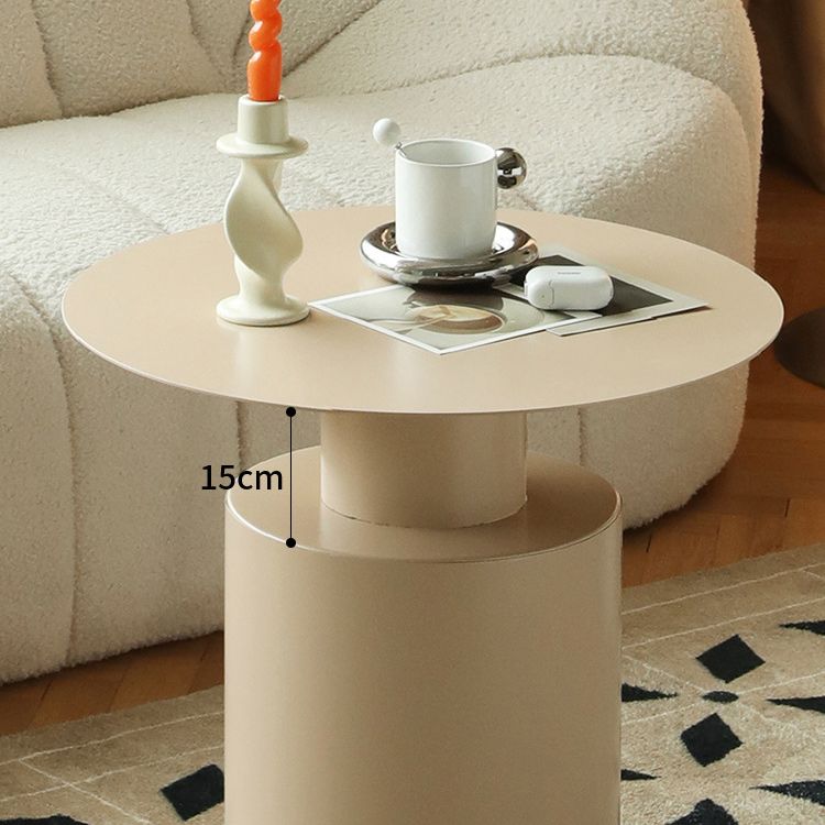 Round Iron Coffee Table Mid-Century Pedestal 2 Pieces Cocktail Table Set