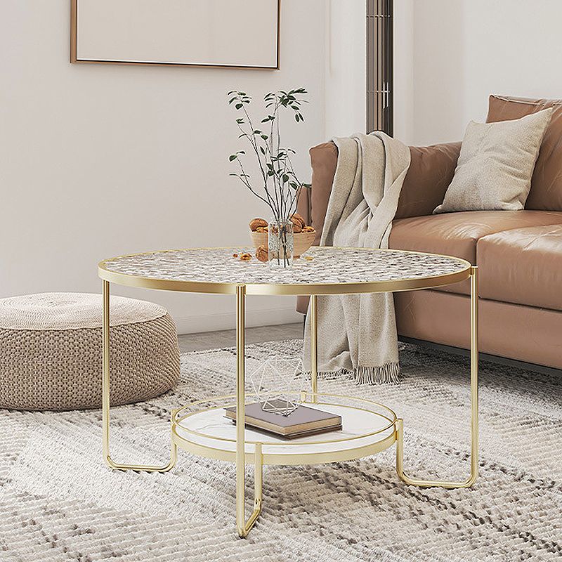 Modern 1 Single Frame Coffee Table Round Cocktail Table with Storage