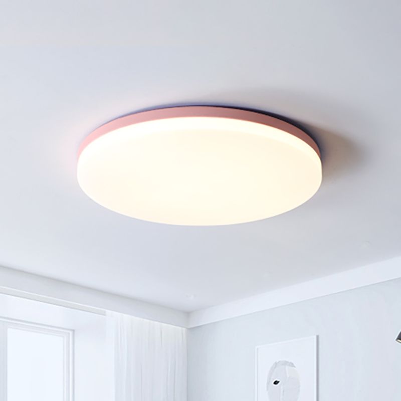 10"/15"/19" W Circular Flush Ceiling Lamp Macaron Metal Indoor Flush Lighting in Green/Pink/White/Yellow