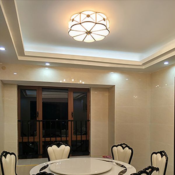 Plafonnier en verre à tambour doré, luminaire de plafond de Style Colonial pour salon