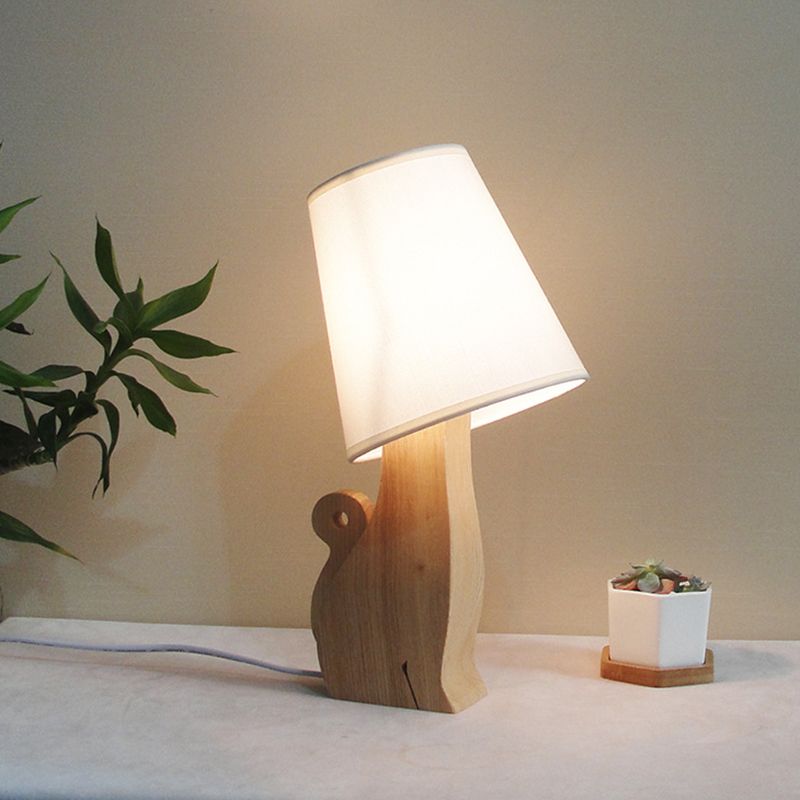 Tissu Barrel Nightand Aight Cartoon 1 ampoule lampe de table de nuit blanche avec dinosaure / chat Base de bois