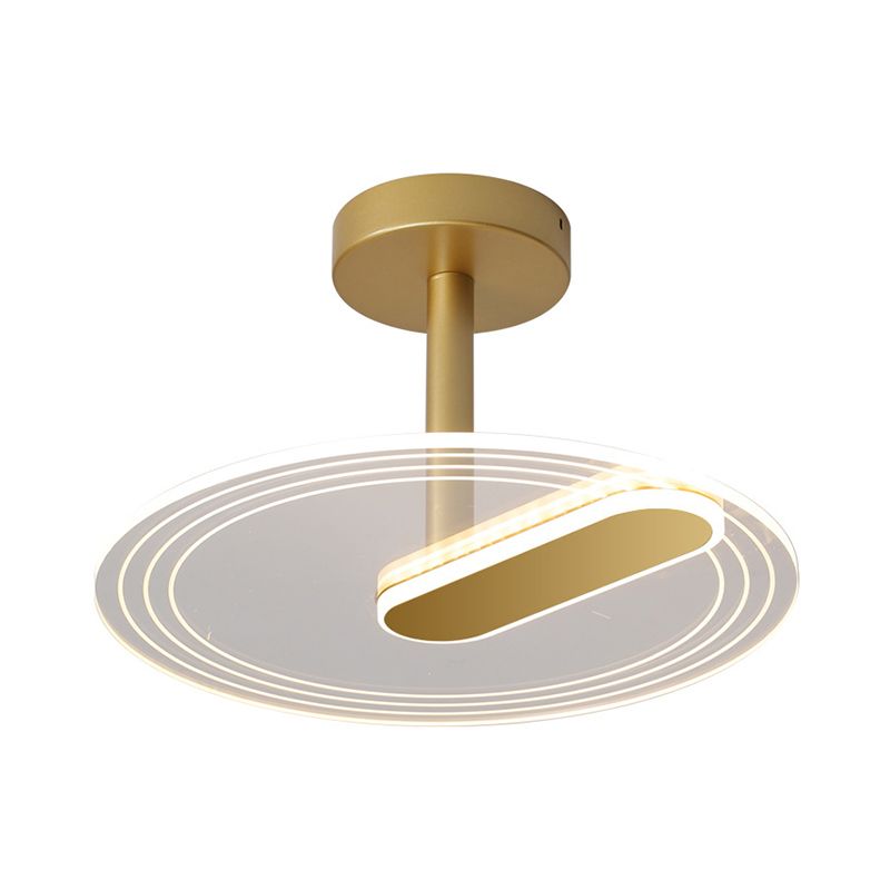 Acrylic Time Clock LED Flush Light Simplicity Black/Gold Semi Flush Mount Ceiling Light for Bedroom