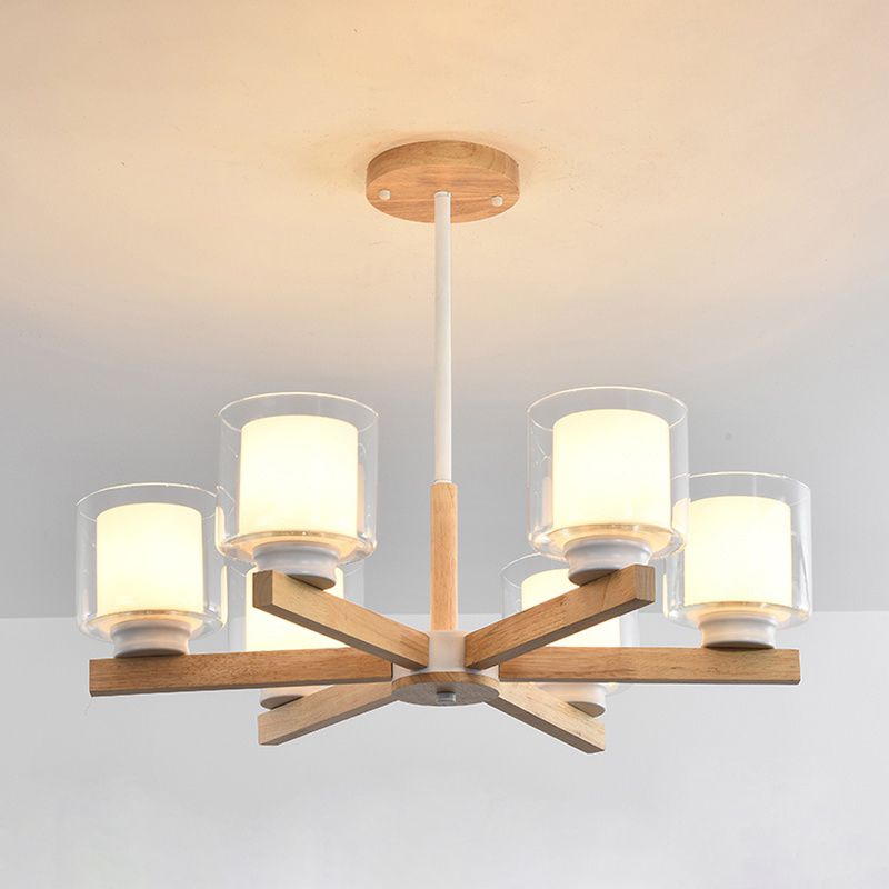Cylinder Chandelier Light Fixtures Modern Multi-Head Hanging Pendant Lamps with Glass Shade