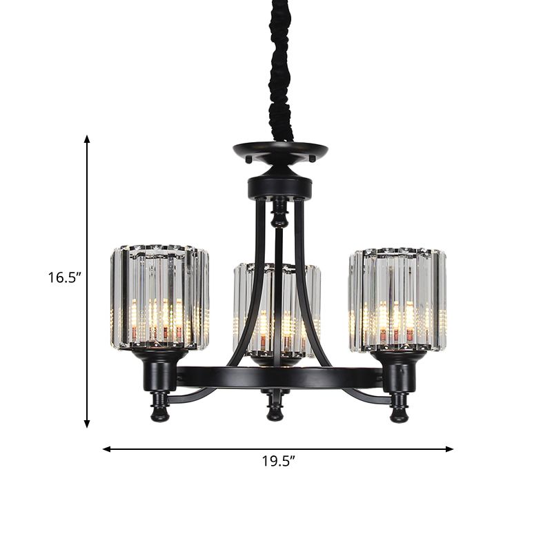 Black/Gold Chandelier Lamp Vintage Stylish Crystal and Metal 3/6 Heads Hanging Lighting with Cylinder Shade