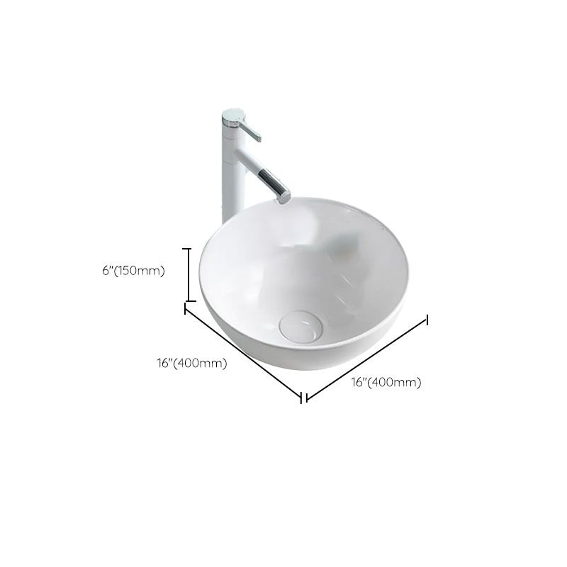 Bathroom Sink White Ceramic Faucet Single Handle Round Shape Sink