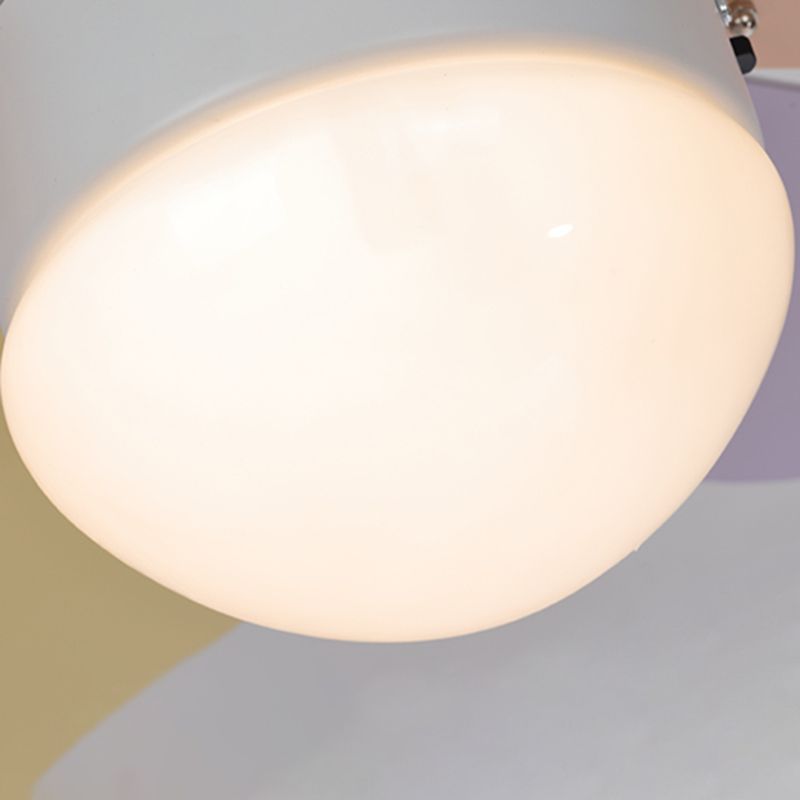 Macaron LED Pendant Fan Lamp Domed 6-Blade Semi Flush Light with White Glass Shade