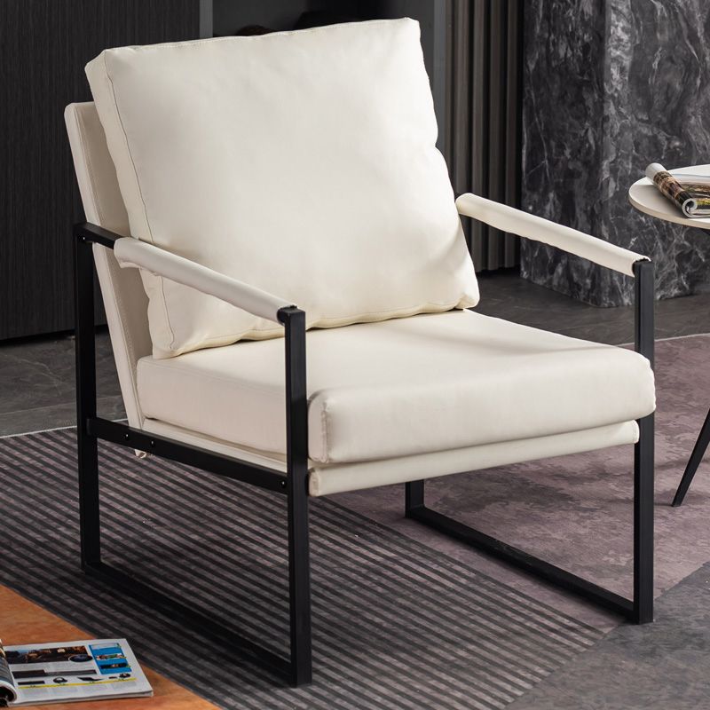 Metal Square Arms Chair Faux Leather Armchair for Living Room