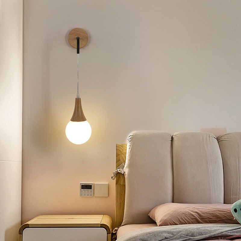 Modern Creative 1-Light Wall Lamp Wooden Geometric Wall Light for Bedroom