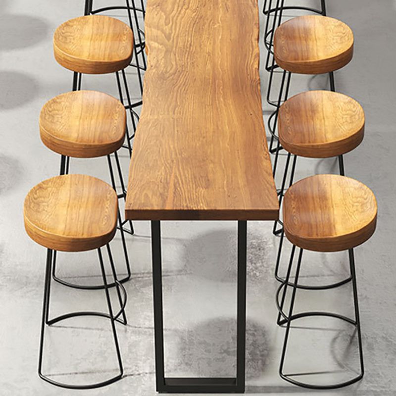 Industrial Bar Table Set 1/4/7 Pieces Solid Wood Counter Table with Backless Stools