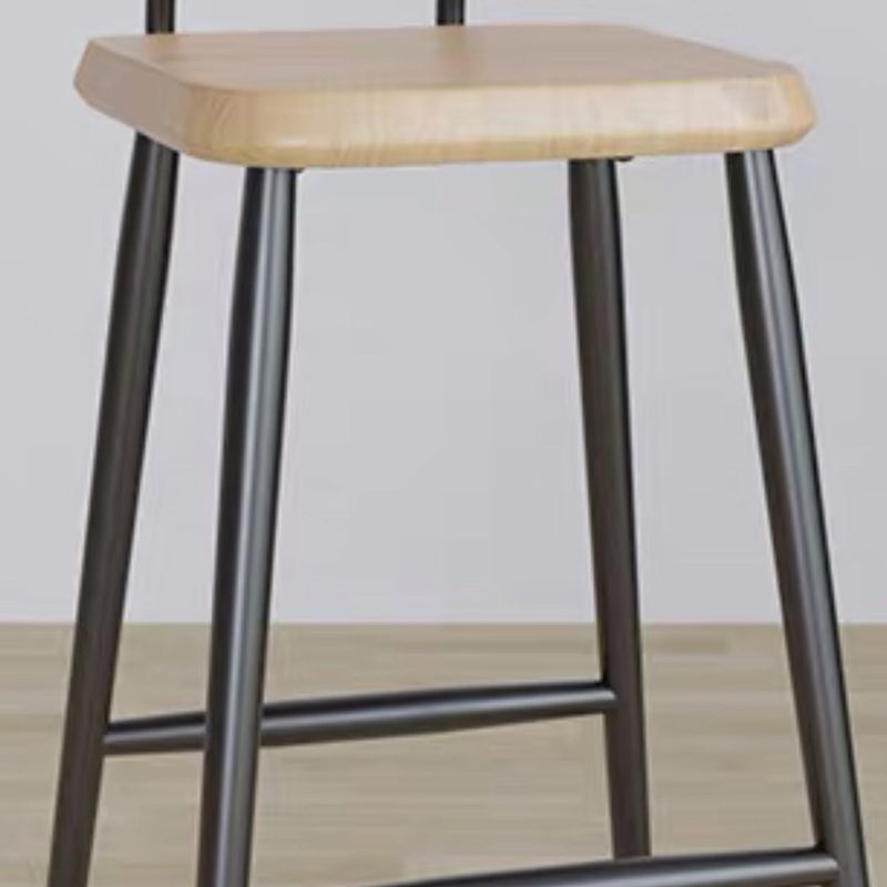Industrial Square Bar Stool Solid Wood Armless Bar Chair with Metal Legs
