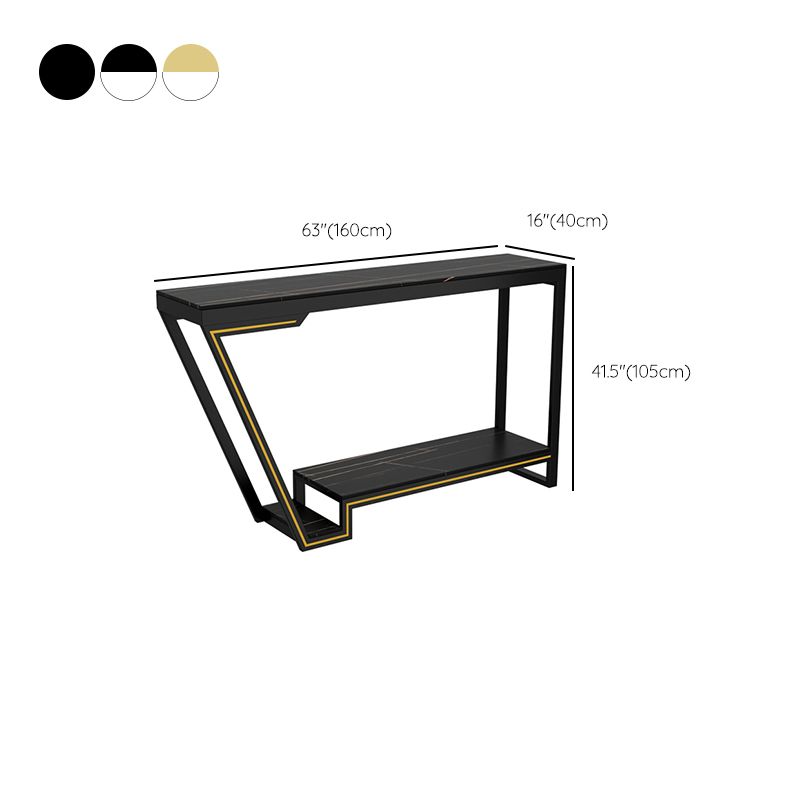 Glam Sintered Stone Bistro Bar Table Rectangle Metal Base Bar Table