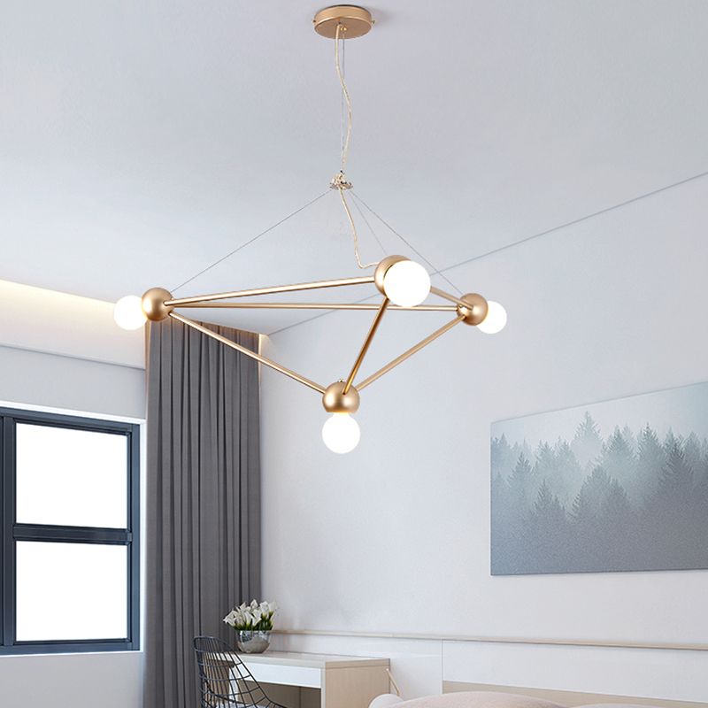 Gold 4 Lights Pendant Chandelier Classic Metal Geometric Hanging Light for Bedroom
